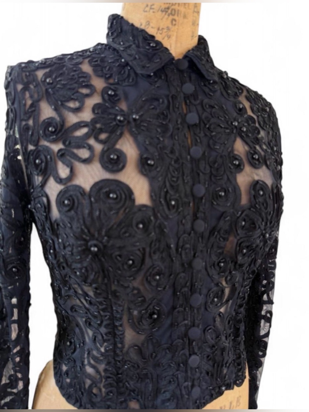 bebe Black Floral Lace Long Sleeve Top - Picture 2 of 4